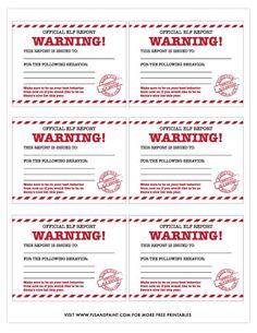 four red and white warning labels with the words