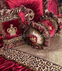 Luxury_bedding-old_world_decor-old_world_bedding-designer_bedding-decorative_pillows-reilly-chance_collection Peruvian Furniture, Fringe Braids, Red And Leopard Print, Red And Leopard, Crystals Design, Stocking Ornaments, Luxury Comforter Sets, Luxury Bedspreads, New Bedroom Design