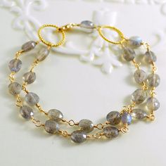 Labradorite Bracelet, Double Strand Multi Strand Multistrand, Grey Gemstone, Gold Vermeil, Wire Wrap Elegant Labradorite Bracelets With Natural Stones, Elegant Gold Labradorite Bracelets, Gold Labradorite Bracelets With Natural Stones, Gold Labradorite Bracelet With Natural Stones, Elegant Gold Labradorite Beaded Bracelets, Gold Labradorite Gemstone Beads Bracelet, Gray Gemstones, Mandala Necklace, Wire Bracelets