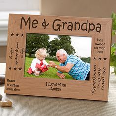 a wooden frame with an image of a grandpa and his child