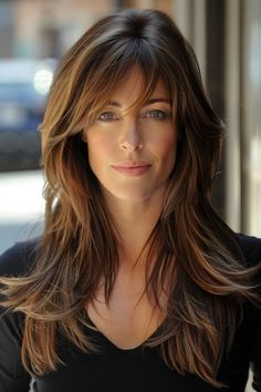 85+ Stunning Hairstyle Ideas For Women Over 40 Long Sleek Hair, Layered Hair With Bangs, Side Swept Hairstyles, Swept Bangs, Side Swept, Long Hair With Bangs