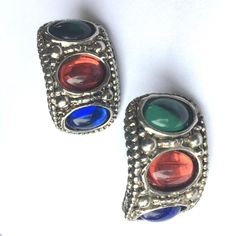 A pair of earrings which are SO 80s, in bold contrasting gold and marbled bronze,  and with geometric shapes which make them very New Wave in style. They are clip on, still in great condition and make a great statement. They measure 6cm in length and are made from resin or acrylic. They are in great vintage condition. Multicolor Metal Clip-on Earrings, Retro Multicolor Metal Earrings, Vintage Cabochon Metal Earrings, Vintage Metal Cabochon Earrings, Retro Silver Metal Clip-on Earrings, Silver Retro Metal Clip-on Earrings, Vintage 80s Fashion, Vintage Fashion 80s, 80s New Wave