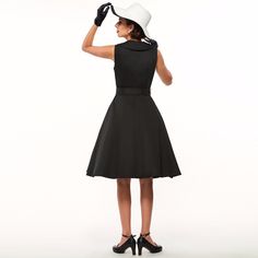 Length: Knee-LengthNeckline: V-NeckSilhouette: A-LineStyle: VintageMaterial: PolyesterWaistline: Natural Classic V-neck Stretch Dresses, Classic Stretch V-neck Dresses, Black Fitted A-line V-neck Dress, Black Sleeveless Dress With Fitted Waist, Classic Fitted V-neck Sleeveless Dress, Black Fitted Midi Dress With Notched Neckline, V-neck Stretch Sleeveless Dress For Work, Stretch V-neck Sleeveless Dress For Work, Vintage 1950s Dresses