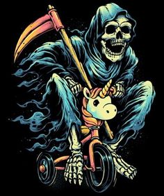 Riding A Unicorn, Day Of The Shirt, Cartoon Artwork, Last Ride, Leg Sleeve, Skull Artwork, Skeleton Art, Dark Art Drawings, Cool Wallpapers Cartoon