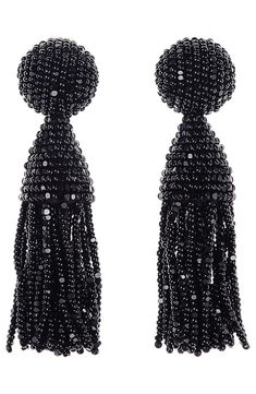 Free shipping and returns on Oscar de la Renta Classic Short Tassel Drop Clip Earrings at Nordstrom.com. Dangling tassels strung with shimmering glass beads lend playful movement to these polished drop earrings designed by renowned fashion house Oscar de la Renta. Key Tassel, Motifs Perler, Professional Decor, Tassel Drop Earrings, Pure Black, Black Set, Beaded Tassels, Clip Earrings, Bead Designs