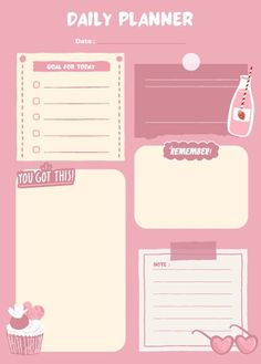 Pink Daily Planner, Planer Organisation, Planner Diario, Daily Planner Printables Free, Birthday Party Planner, Study Planner Printable, Pink Planner