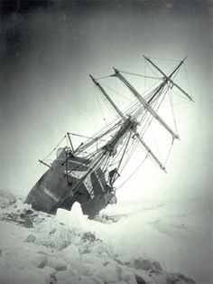 a ship that is sitting in the snow