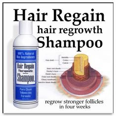 One Bottle of Hair Regain Shampoo lasts 6 to 8 weeks depending on usage. HAIR REGAIN REGROWTH. Other shampoos can clog hair follicles with gelatin based thickeners. Hair Regain Shampoo utilizes phyto-revitalizers and essential oils to dramatically increase hair retention and manageability for all types of hair (especially for people who have dyed their hair). Alopecia Hair Growth, Hair Regrowth Shampoo, Hair Growth Tonic, Shampoo Ingredients, Bald Spot, Hair Growth Shampoo, Hair Growth Serum, Hair Growth Faster, Coarse Hair