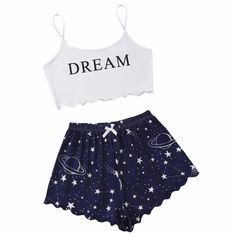 Galaxy Print Scalloped Trimmed Cropped Cami And Shorts Pajama Set. 100% Polyester. Measurements: Bust: 35.2”, Hip 44.9”, Top Length 15.2”, Shorts Length 11.5, Elastic Waist (28.1”- 46.5”). Nwot (Comes In Original Packaging Shorts Pajama Set, Cute Sleepwear, Cute Pajama Sets, Short Pj Set, Galaxy Print, Cute Pajamas, Womens Pyjama Sets, Cropped Cami, Fantasy Dress