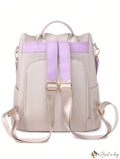 BirdinBag - Stylish Beige Studded Backpack with Classic Zipper and Fashionable Decor Beige Shoulder Bag With Zipper For Back To School, Beige Shoulder Bag With Zipper Closure, Cream Backpack With Zipper For Back To School, Cream Backpack With Zipper Closure For Back To School, Beige Satchel Backpack With Zipper Closure, Trendy Cream Backpack For Travel, Cream Backpack With Zipper Closure, Beige Bags With Zipper Closure For Back To School, Beige Leather Backpack With Zipper For Daily Use