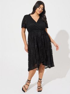 Mini Lace Wrap DressPlus Size Mini Lace Wrap Dress, DEEP BLACK Lace Wrap Dress, Plus Size Wedding Guest Dresses, Black Lace Shorts, Simple Black Dress, Lace Wrap, Goth Dress, Dress Images, Torrid Dresses, Deep Black