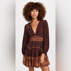 Nwt!! Ulla Johnson Hayana Dress Style Fa220111 Plunging V-Neckline Long Blouson Sleeve W/ Elastic Cuff Hidden Side Zip Side Seam Pockets Blouson Sleeve, Printed Mini Dress, Ulla Johnson, Silk Printing, Side Zip, Agate, Cuff, Mini Dress, Elastic