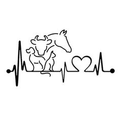 a line drawing of a cow and calf with a heart beat