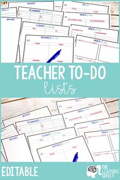 the teacher to - do lists are lined up on top of each other with blue writing