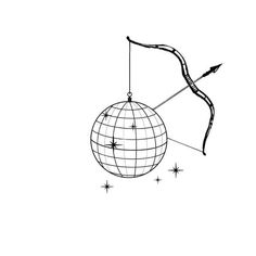 a drawing of a bow and arrow in the shape of a globe