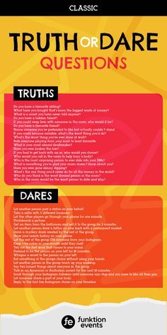 the truth or dare questions book is shown in red and yellow, with an orange background