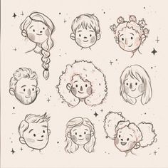 some drawings of people with different hair styles