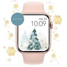 an apple watch with snowflakes around it and the date displayed on the screen