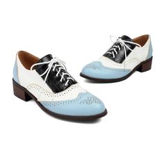 Shop Blue and White Wingtip Round Toe Lace up Dress Flat Women's Oxford Shoes color Blue for Anniversary, Going out, Hanging out, School, Work with worldwide Free shipping & Free return. Women's Oxford Shoes, Navy Blue Wedding Shoes, Zebra Print Shoes, Royal Blue Wedding Shoes, Blue Satin Heels, Flat Oxford Shoes, Flat Sandals Wedding, Red Satin Heels, Navy Wedding Shoes