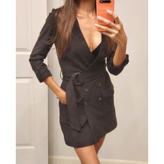 Faux Suede Zara Black Blazer Dress Romper (Shorts In The Back) Brand New With Tags Perfect Condition Chic Summer Outerwear For Night Out, Spring Knee-length Blazer Dress For Night Out, Black V-neck Blazer Dress For Spring, Fall Knee-length Blazer Dress For Night Out, Knee-length Blazer Dress For Fall Night Out, Trendy Mini Dress With Pockets For Night Out, Winter Date Night Mini Blazer Dress, Black V-neck Blazer Dress For Fall, Mini Length Blazer Dress For Date Night In Fall