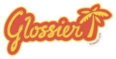 an orange and yellow sticker with the word glossser written in cursive writing