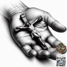 a drawing of a hand holding a cross