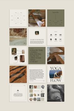 a collage of photos and text with the words yoga flow