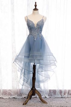 Shop Blue Ruffles High Low Prom Dress With Sequined Lace online. SheProm offers formal, party, casual & more style dresses to fit your special occasions. Blue Lace Prom Dress, Lace High Low Dress, High Low Party Dresses, Blue Homecoming Dress, High Low Prom Dress, Cute Homecoming Dresses, Tulle Homecoming Dress, Pink Homecoming Dress, Blue Homecoming Dresses