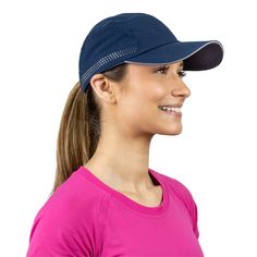 PRICES MAY VARY. RECYCLED MATERIALS — These running hats for women are crafted using REPREVE fabric, which is made from recycled plastic water bottles. This approach not only helps reduce impact on the planet, but also offers a high-quality, durable womens cap. Ideal for the conscientious consumer, these womens caps for summer combine style, comfort, and a commitment to reducing plastic waste in one smart design. REFLECTIVE ACCENTS — Stay visible and safe during your runs with silver reflective Ladies Baseball Caps, Repreve Fabric, Dark Fabric, Sports Cap, Tennis Workout, Cap Collection, Running Hats, Womens Running, Panel Hat