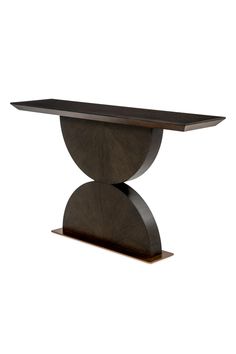 a wooden table with an oval base on the top and two circular bases at the bottom