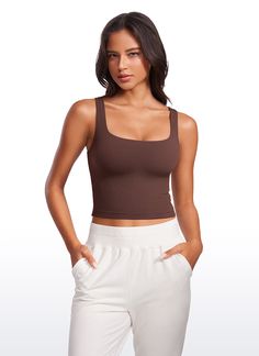 Butterluxe collection features super soft and stretchy high-quality fabric. Square neck shows your charming neck line. Double-lined for no see-through and maximum comfy. Designed for everyday wear. Feature & Fitting: 
 Butterluxe collection 
 Design for daily wear 
 No built-in bra, tight fit 
 Double layer, square neck 
 Fabric: 
 Extremely Soft, luxurious comfort and lightweight 
 Ultra stretchy, very gently compression 
 Brushed, 4-Way stretch 
 81% Polyamide, 19% Lycra 
 SKU : R873 .Easy Seamless Elastane Tops For Loungewear, Stretch Sleeveless Tops With Soft Touch, Chic Seamless Yoga Top, Everyday Stretch Seamless Tops, Chic Seamless Tank Top For Loungewear, Versatile Solid Color Tank Top For Loungewear, Soft Touch Stretch Tops For Everyday, Stretch Soft Touch Tops For Everyday, Casual Seamless Tank Top For Loungewear