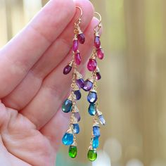 Multi Gemstone Earrings Rainbow Earrings Colorful Earrings Multi Sapphire Earrings Rainbow Gemstone Earrings Colorful Linear Long Earrings (24997 - 5) Vibrant Rainbow Drop Earrings, Multicolor Gemstone Accent Fusion Earrings, Elegant Rainbow Jewelry With Matching Earrings, Rainbow Elegant Jewelry Set With Matching Earrings, Colorful Vibrant Drop Earrings, Elegant Rainbow Dangle Jewelry, Multicolor Dangle Earrings With Gemstone Accents, Elegant Colorful Drop Earrings Jewelry, Handmade Elegant Rainbow Earrings