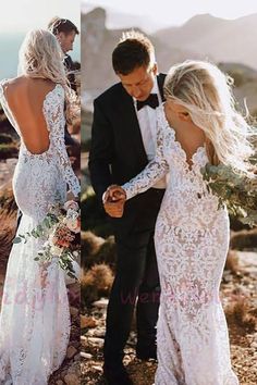 two photos of a bride and groom in the desert, one is wearing a wedding dress