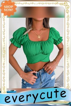 Green Back Lace-up Slim Waist Chiffon Crop Tops Chiffon Crop Top, Color Pick, Slim Waist, Women Tops, Crop Tops Women, Crop Top, Chiffon, Lace Up, Womens Tops