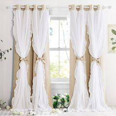 PRICES MAY VARY. Package Content: 2 Double-layered panels measuring 52"W by 95"L each. 8 silver Grommets (1.6" inner diameter) top to fit most of the standard curtain rod. 4 fabric tiebacks included Double Layers: Made of 100% polyester fabric, block out a fair amount of light & heat while adding privacy. The white sheer panel bring an elegant and luxurious feeling Ruffle Sheer: The fabric is perfect and the ruffle adds a nice charm, something soft and feminine and these are perfect. Super soft Girl Curtains, French Country Rustic, Ruffle Curtains, Layered Curtains, Tulle Curtains, Curtains For Bedroom, Sheer Overlay, Curtain Decor, Curtains Bedroom