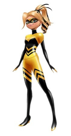 a cartoon character dressed in yellow and black with her hair styled into a bee costume