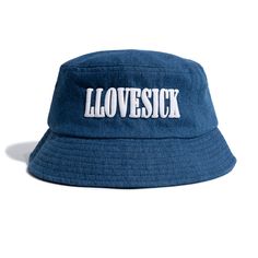 100% denim Puff print front logo One size fits most Navy Cotton Hat With Logo Patch, Denim Blue Cotton Bucket Hat With Curved Brim, Trendy Cotton Hat With Logo Print, Casual Bucket Hat With Logo Patch, Medium Wash Cotton Bucket Hat, Casual Bucket Hat With Logo Patch And Short Brim, Casual Bucket Hat With Letter Print And Short Brim, Denim Blue Cotton Bucket Hat, Casual Bucket Hat With Logo Patch And Curved Brim