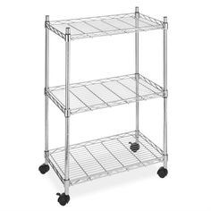 three tiered shelving unit with wheels