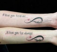 two people with matching tattoos on their arms that say i'll love you forever