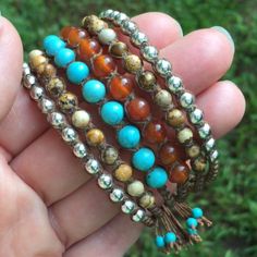 Turquoise Hand-wrapped Hippie Beaded Bracelets, Adjustable Turquoise Bohemian Wrap Bracelet, Adjustable Bohemian Turquoise Wrap Bracelet, Bohemian Beaded Cuff Bracelet, Bohemian Brown Bracelet With Sliding Knot, Hippie Turquoise Hand-strung Bracelets, Earthy Turquoise Bracelets For Festival, Adjustable Southwestern Turquoise Cuff Bracelet, Adjustable Southwestern Bracelets With Natural Stones