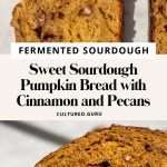 an image of sweet sourdough pumpkin bread with cinnamon and pecans