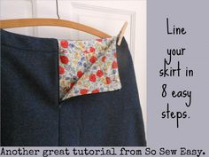 an image of a sewing project with the words line your skirt in 8 easy steps