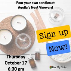 Come make Autumn scented candles at @aquilasnestvineyards on Thursday October 17 Doesn’t that sound like the perfect Autumn activity? YES it does! Autumn Activity, Fall Scents, Autumn Activities, Scented Candles, Lotion, Essential Oils