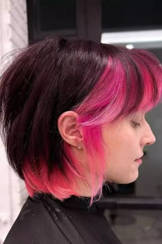 Check the link in my bio to get a FREE hairstyle treatment product! Discover stunning short hairstyles for women, braided hairstyles, perfect haircuts for thin fine hair, trendy bixie 90s haircut, and gorgeous curly hairstyles all in one place. #HairStyles #ShortHairstyleWomen #BraidedHairstyles #HairstylesForThinHair #HaircutsForThinFineHair #Bixie90sHaircut #CurlyHairstyles Two Color Hair, Pink Hair Color Ideas, Short Dyed Hair, Pixie Undercut, Pink Hair Color, Trendy Hair Styles, Messy Bob, Baby Bangs