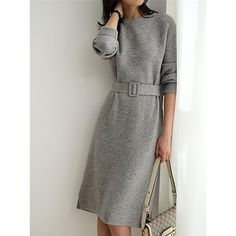 Season:Winter,Autumn,Fall; Fabric:Polyester; Sleeve Length:Long Sleeve; Look After Me:Hand wash; Gender:Women's; Style:Party,Fashion,Mature; Elasticity:Micro-elastic; Occasion:Cocktail Party,Vacation,Going out,Wedding Guest,Fall Dress,Winter Dress; Fit Type:Regular Fit; Dresses Type:Shift Dress,Cocktail Dress,Party Dress,Semi Formal Dress; Pattern:Pure Color; Design:Split,With Belt; Neckline:Crew Neck; Front page:FF; Listing Date:09/12/2023; Production mode:External procurement; 2024 Trends:2023 Winter Dress Wedding, Dress With Coat, Midi Dress Winter, Knitted Winter Dress, Party Dress Cocktail, Knitted Sweater Dress, Fitted Coat, Relaxed Outfit, Dress Wedding Guest