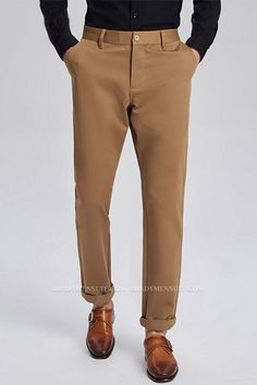 Find Daily Custom Mens Khaki Cotton Business Pants for any occasion at BradyMensuit, from casual weekend slacks and chino pants, to mens dress pants and tuxedo pants. Shop online with Taupe Solid men's pants in any size you want.. Brown Tapered Leg Chinos For Business Casual, Brown Straight Chinos For Business Casual, Business Casual Chino Dress Pants, Elegant Chino Straight Leg Pants, Brown Chinos For Business Casual, Full Length Chinos With Welt Pockets, Classic Brown Straight Chinos, Solid Color Slim Fit Chinos With Tapered Leg, Solid Chino Cotton Twill Straight Bottoms