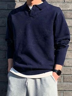 $23,62 $27,79 Navy Long Sleeve Polo Sweater, Navy Collared Sweater For Winter, Navy Long Sleeve Polo Sweater For Winter, Casual Blue V-neck Sweatshirt, Navy Winter Top With Ribbed Collar, Blue Crew Neck Polo Sweater For Fall, Blue Casual Polo Sweater With Ribbed Cuffs, Casual Navy Knit Polo Sweater, Blue Long Sleeve Sweater With Ribbed Collar