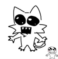 a drawing of a cat with big eyes and an evil expression on it's face