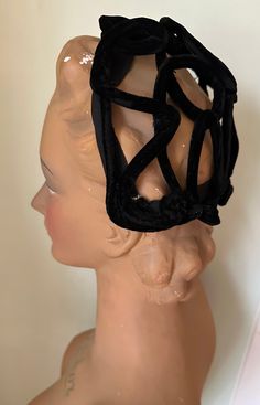 1940s clamper hat. Black velvet in a large crocheted style. The hat has a beautiful shape that can be worn in several ways. The velvet is wired so it is easy to fit around the head but a small (hat) pin is recommended, just to be sure. She is in beautiful condition. A real jewel on your head! Measurements are approx; wide 23 cm | 9 inch high 22 cm | 8,6  inch PLEASE NOTE; The prices for shipping have increased even further in 2024, unfortunately there is not much I can do about it except this, 1940 Hats, Hat Pin, Costume Hats, Felt Hat, Hat Pins, Your Head, Thank You So Much, Costume Accessories, Black Velvet