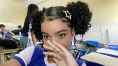 Curly Hairstyles With Snap Clips, Two Buns Curly Hairstyle, Curly Hairstyles For 4b Hair, Hairstyles With Baby Hairs, Short Hair Styles For Curly Hair Women, Curly Short Hairstyles Aesthetic, Short Curly Hair Inspo Hairstyles, Short Curly Hair 3c 4a Hairstyles, Type 3 Curly Hair Hairstyles